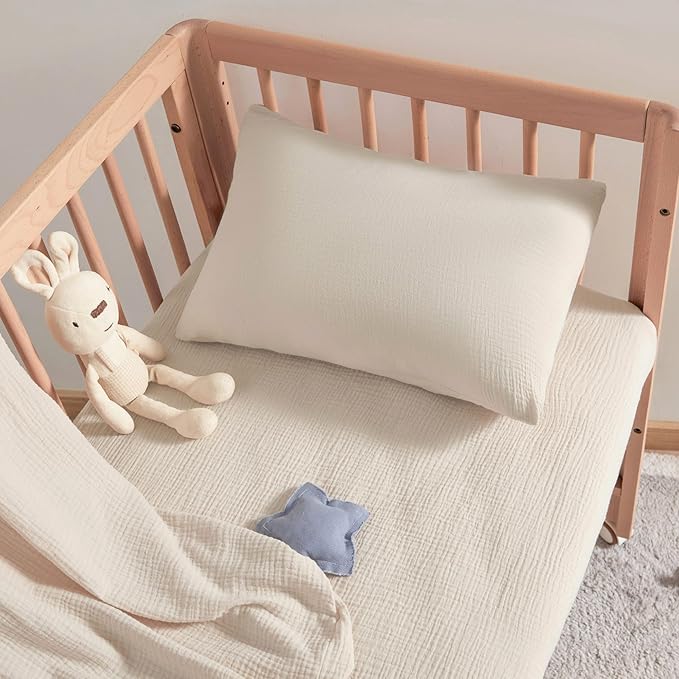 JELLYMONI 2 Pack Muslin Toddler Pillowcase for 13x18 Pillow, 100% Cotton Baby Pillow Case Cover for Bed, Toddler Cot and Travel, Soft & Breathable Baby Kids Envelope Pillowcase, No Pillow