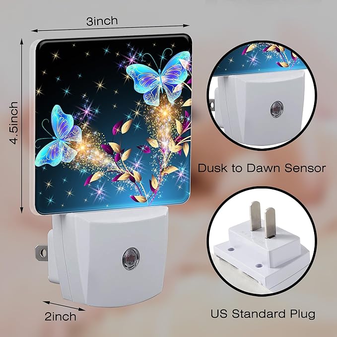 Magical Butterflies with Flowers Night Light Plug into Wall, Glitter Sparkle Butterfly Dusk to Dawn Night Light Plug in,0.5w Energy Saving Sleep Friendly NightLight for Kids Boys Girls Home Decor