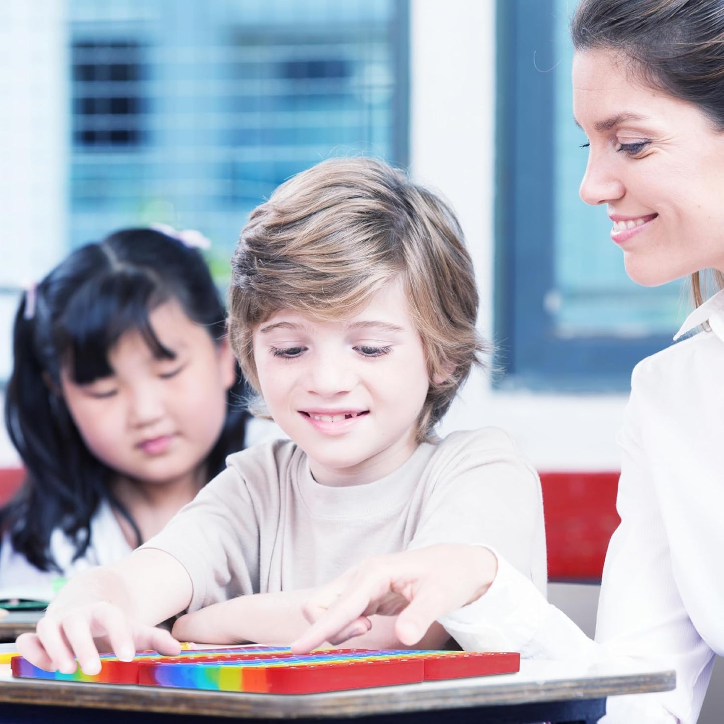 Multiplication Chart Math Games Pop Fidget Toys Counting Popper Board Stress Reliever Gifts for Kids ADHD Popping Game to Practice Times Math Ability Early Education with Card(12x12 Rainbow)