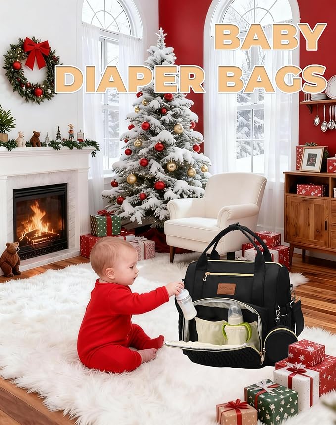 Backpack Diaper Bag,Stylish Waterproof Baby Diaper Bags with Changing Pad,Insulated Pockets,Multi-Function Travel Diaper Backpacks,Gift for New Parents,Black