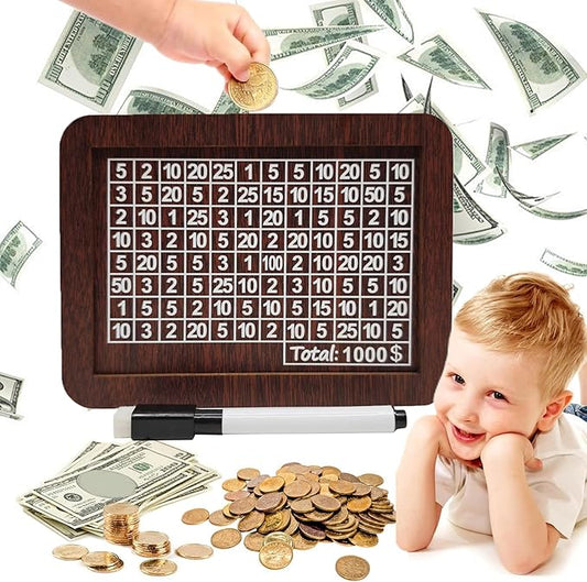 10000 Savings Challenge Box, Money Saving Box with Money Target and Numbers, Cash Vault Wooden Savings Box, Wooden Money Box, Coin Counter Piggy Bank for Adults, Wooden Coin Bank for Kids 1,000