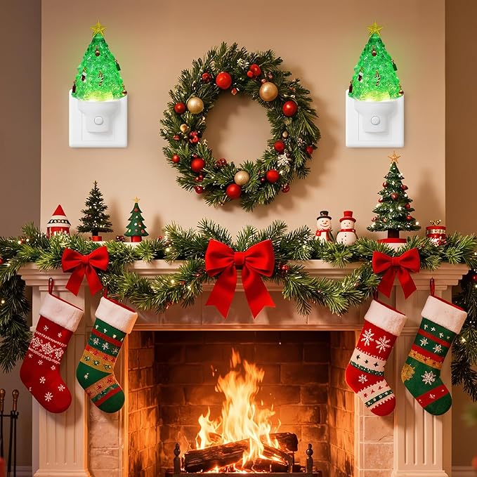 Christmas Tree Night Light Plug into Wall Glitter Water Nightlight with USB/Outlet Options, Christmas Tree Decorative Nightlight for Bedroom Kitchen Nursery Hallway Holiday Decorations Gifts (Tree)