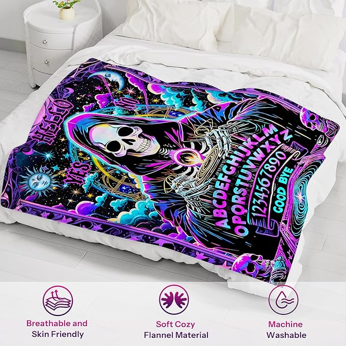 Halloween Skull Blanket Gift, Goth Horror Spooky Blanket Present for Women, Gothic Divination Gifts for Witch, Halloween Christmas Birthday Gifts, Soft Cozy Throw Blankets for Lounging， 50"x60"