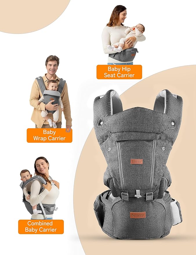 besrey Baby Carrier with Hip Seat Newborn to Toddler, Summer Mesh Front Facing Infant Carrier, Baby Body Holder Chest with Back Support, Front Back Pack with Strap for Men Women Hiking Lumbar Support