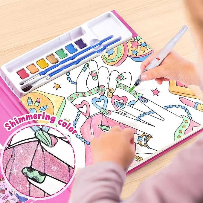 JoyCat Paint with Water Coloring Books for Toddlers, Watercolor Painting Sets for Kids Ages 3-5 4-8, Arts and Crafts Drawing Activities Toy Birthday Gift for Boys Girls (Makeup & Manicures)
