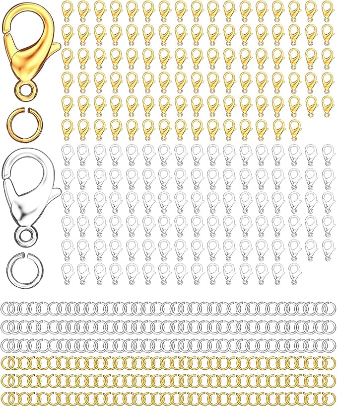 OHINGLT 700 Pieces Lobster Claw Clasps and Open Jump Rings Set, Gold and Silver Plated Bracelet Necklace Clasp for Jewelry Making