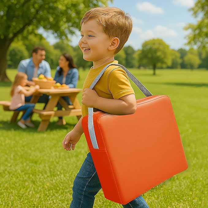 Toddler Booster Seat for Dining Table, 2 Elastic Seat Belts, Anti Scratch PU Skin-Friendly, Waterproof, Anti-Wrinkle, Detachable Non-Slip Bottom - Tangerine