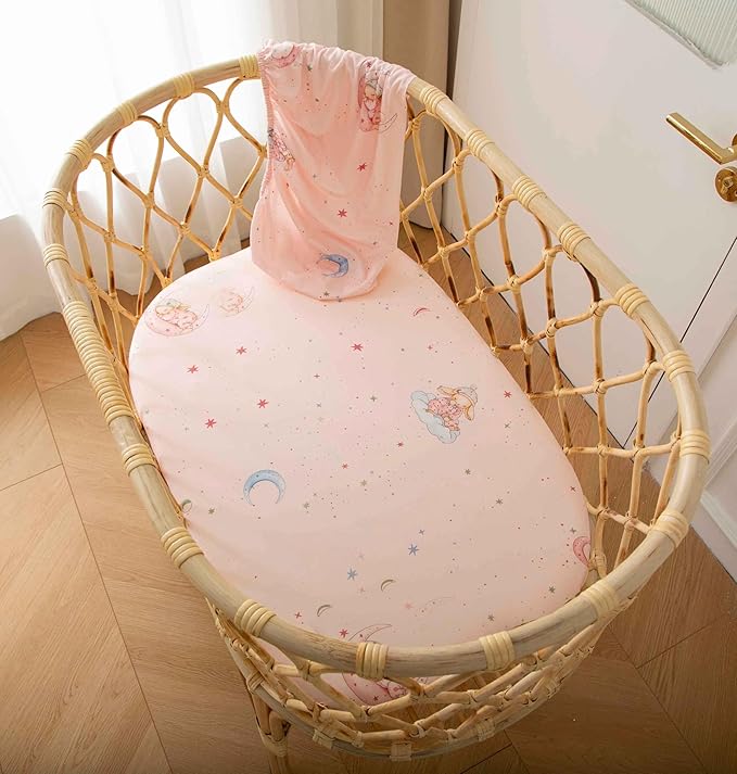 SDY Rabbit Bassinet Sheets Boys Girls,Fit for Rectangle, Round, Oval, Hourglass Mattress, Flexible for Different Bassinet Pad/Mattress 2 Pack 32 * 16 * 4 inches (Easter Day&Rabbit)