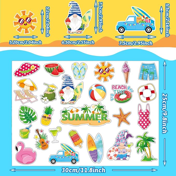 MARFOREVER 25 PCS Summer Window Thick Gel Clings Stickers Reusable Hawaiian Seasonal Window Clings Decals for Classroom Nursery Home Beach Summer Party Supplies Decorations