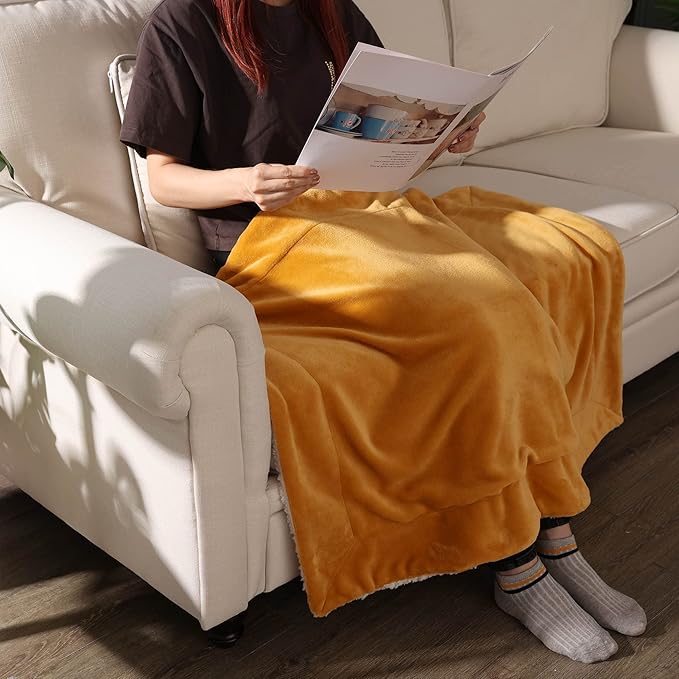 NANPIPER Baby Sherpa Blanket,Warm Toddler Throw Blanket,Soft Newborn Fleece Blanket for Winter(Ginger Yellow,30x40 inches)