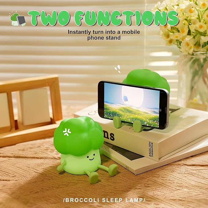 Cute Broccoli Night Light, LED Squishy Novelty Baby Night Lamp, 3 Levels Dimmable Timer Nursery Nightlight for Kids, Rechargeable Touch Bedside Lamp, Bedroom Dorm Decor, Baby Boys Girls Gifts
