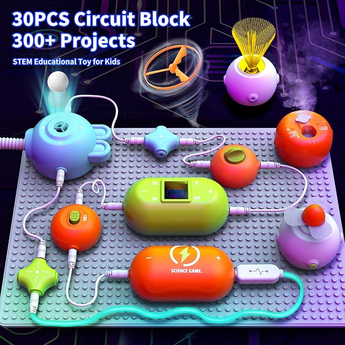 STEM Science Kit for Kids Ages 3-12，31 Electronic Parts, 300+ Fun Projects, No Soldering, 18-Page Guide, DIY Electronics Exploration Toy, Gifts for Boys & Girls