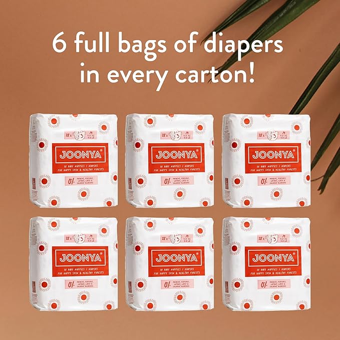 Joonya Baby Diapers, Size 3 M (9-18 lb) - 6 Bags of 28 (168) - New Range - NonToxic, Eco-Friendly, Ultra Slim, Overnight Use - Made in Denmark