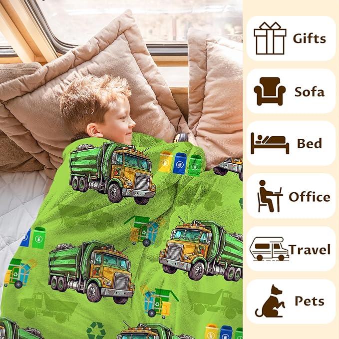 Boys Blanket Garbage Truck Throw Blankets Gift for Kids Adults Birthday. 50x60 Inches Lightweight Soft Flannel Blanket for Sofa Couch Chair Bedroom
