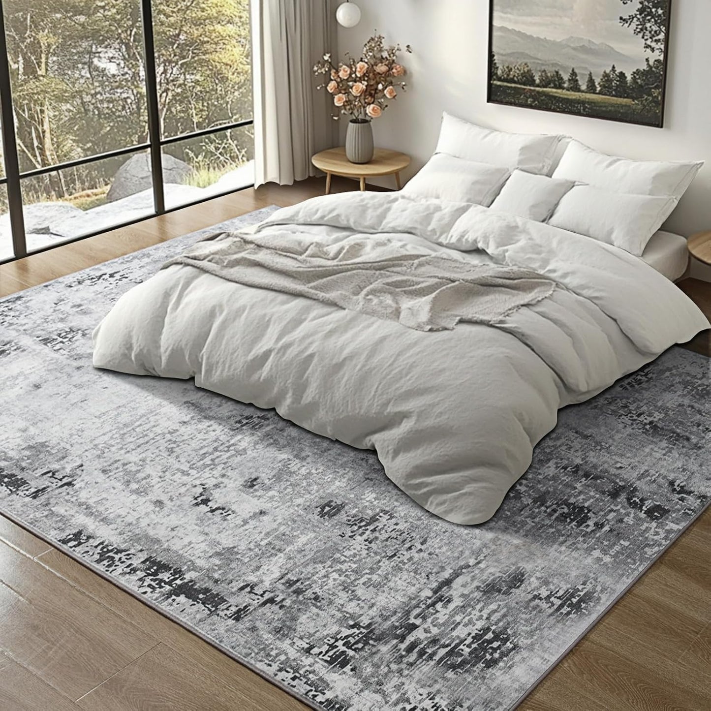 Kelarea Living Room Rug 8x10 Grey Rug Machine Washable Large Area Rugs, Non Slip Abstract Vintage Indoor Carpet for Bedroom, Nursery, Classroom, Dining Room, Home Office