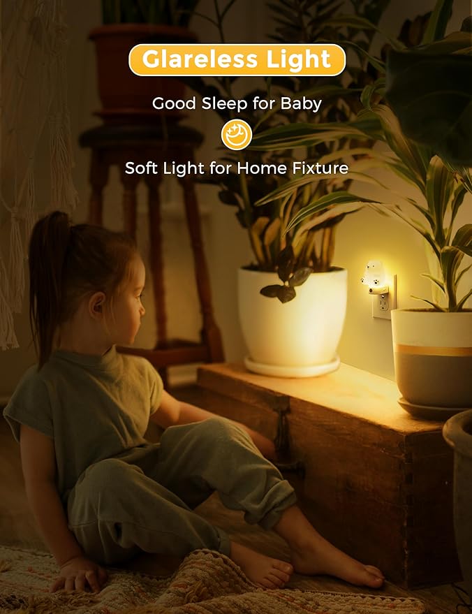 L LOHAS LED Night Light for Kids, 3D Cute Bear Night Light Plug in, Dusk to Dawn Nursery Night Lights, RGB+Soft White 3000K, 3 Lighting Modes, Christmas Birthday Gifts, Room Decor, Children
