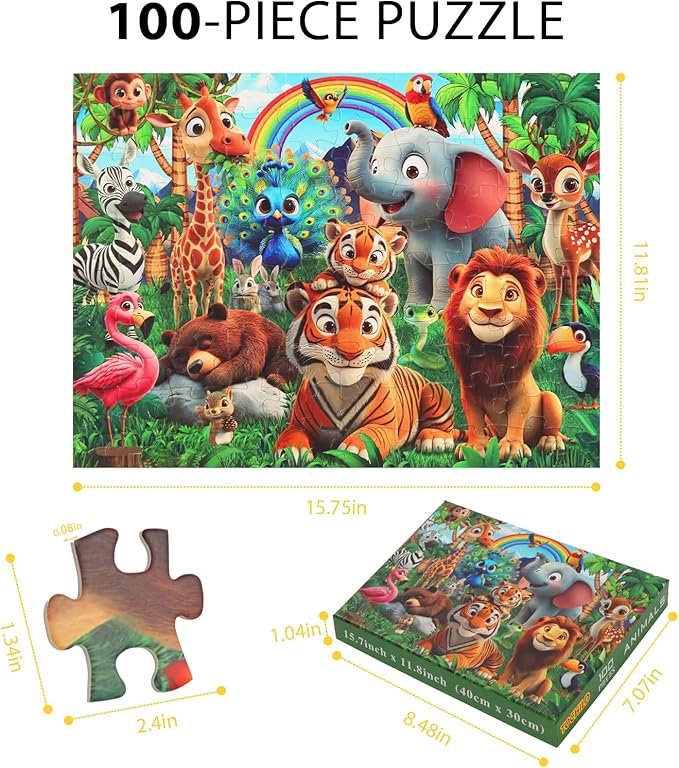 100 Pieces Puzzles for Kids Ages 4-8 Year Old Toddler Animals Jigsaw Puzzle for Ages 4-6 Educational Toys for Children Boys Girls Ages 4-6 6-8