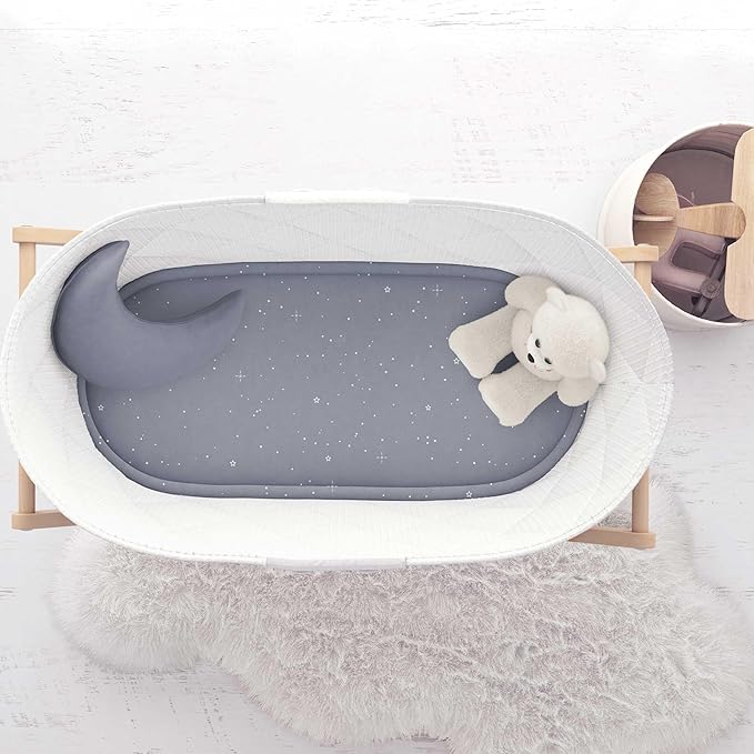 Ely’s & Co. Bassinet Sheets, Baby Boy Fitted Bassinet Mattress Sheet Set - 2 Pack, 100% Jersey Knit Cotton, fits Oval, Hourglass and Rectangle Bassinet Mattress, Celestial Blue Collection, 32”x16”x3”