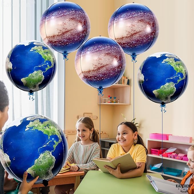 KatchOn Globe and Galaxy Balloons - 22 Inch, Pack of 6 | Earth Day Decorations | World, Planet Balloons for Travel Themed Party Decorations