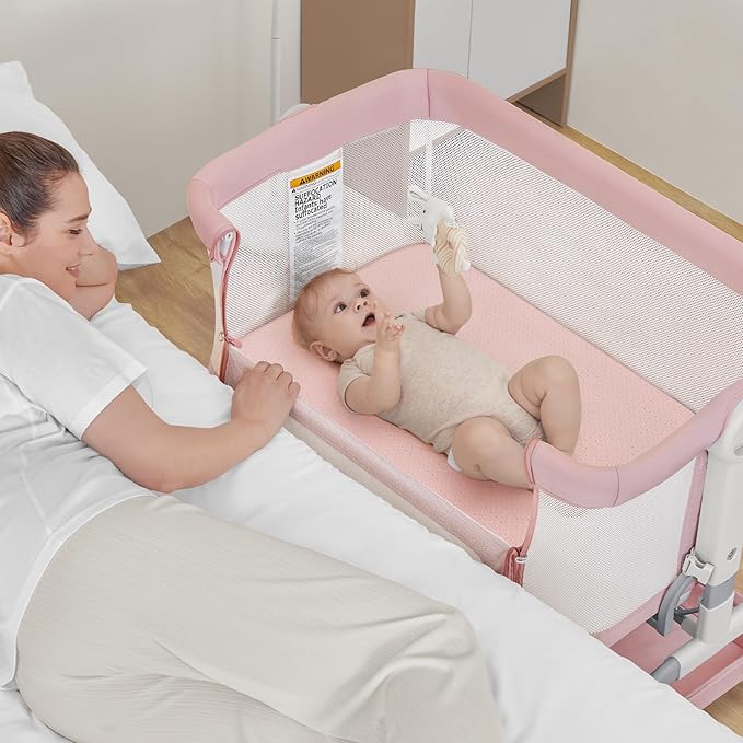 33x20x1.5 Breathable Crib Mattress Protector, Gel Memory Foam Toddler Mattress, Portable Crib Mattress Cover with Sheet for Mini Cribs & Baby Bassinet (Pink)