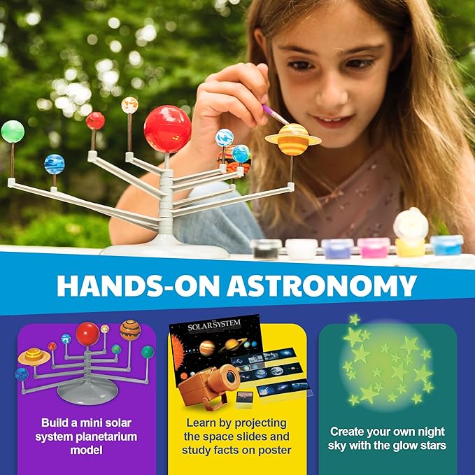 4M - STEAM Space Exploration - Build & Paint Solar System Planetarium Model, Assemble Space Toys Projector with Slides, Includes Glow Stars & Poster - Educational Science Planet Toys Kit, Kids Ages 5+