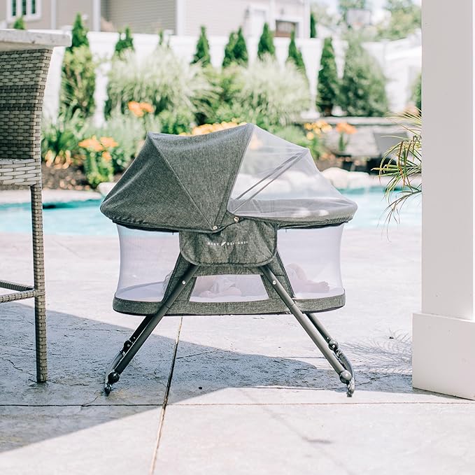 Baby Delight Slumber Deluxe Rocking Bassinet, Portable Baby Bassinet, Removable Canopy, Charcoal Tweed