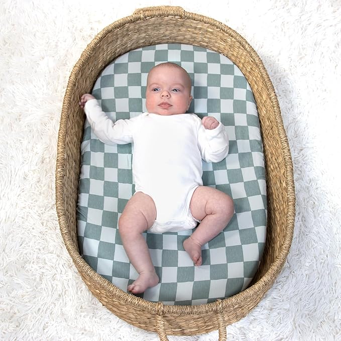 The Peanutshell Baby Organic Bassinet Sheets 4-Pack for Boy or Girl - Ultra Soft & Rectangle Unisex Baby Sheet, 100% Jersey Cotton, Fitted Covers for Crib, Halo Bassinet Mattress