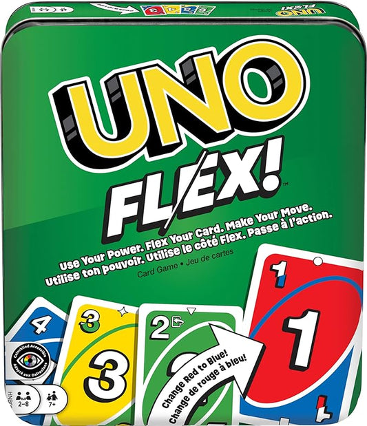 Mattel Games UNO Flex Card Game for Family Night Where Cards Change Color When Flexed in Collectible Tin Box