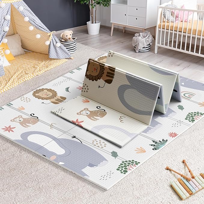 71x59 Foldable Foam Baby Play Mat for Floor, Babies Activity Tummy Time Playmat, Kids Non Toxic Foam Thick Play Mat for Baby, Foldable and Waterproof Playmats for Babies and Toddlers