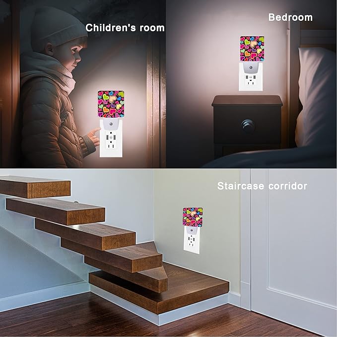 Colorful Heart Night Light,Plug in Night Lights 0.5W Sleep Friendly for Boys Girls Led Night Light Dusk to Dawn Sensor Nightlight for Stairway/Hallway/Kitchen