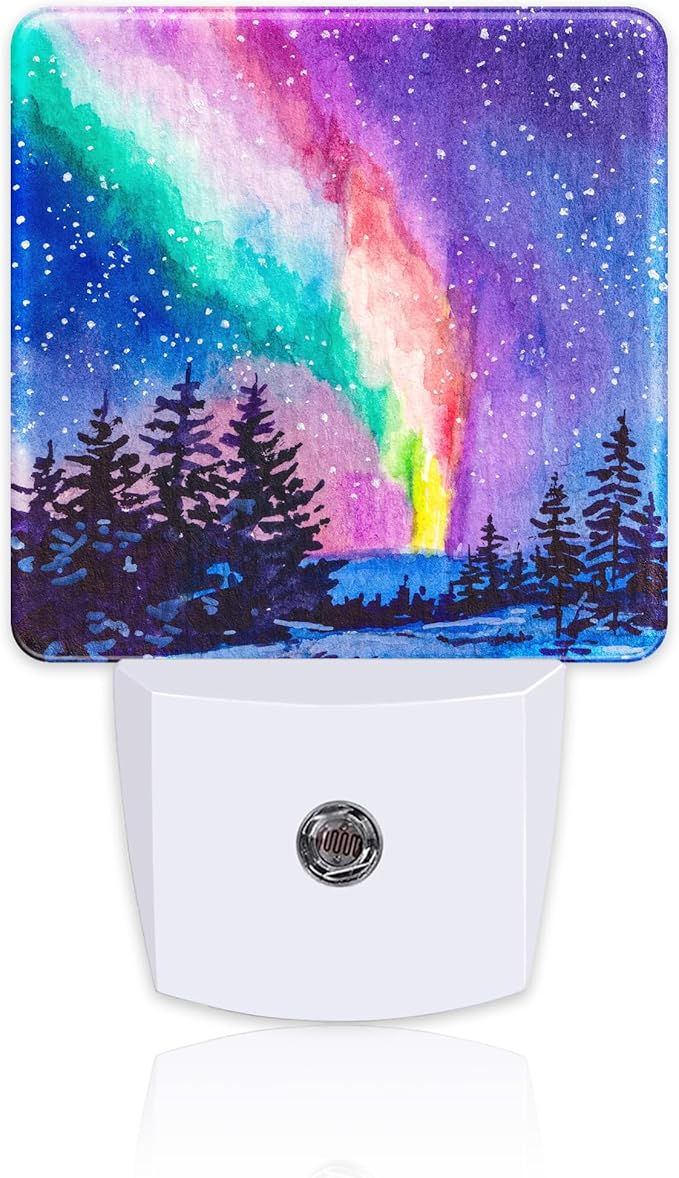 Northern Lights Starry Night Night Light Plug into Wall, Winter Snowy Forest 0.5w Energy Saving Sleep Friendly Dusk to Dawn NightLights for Kids Boys Girls Home Decor