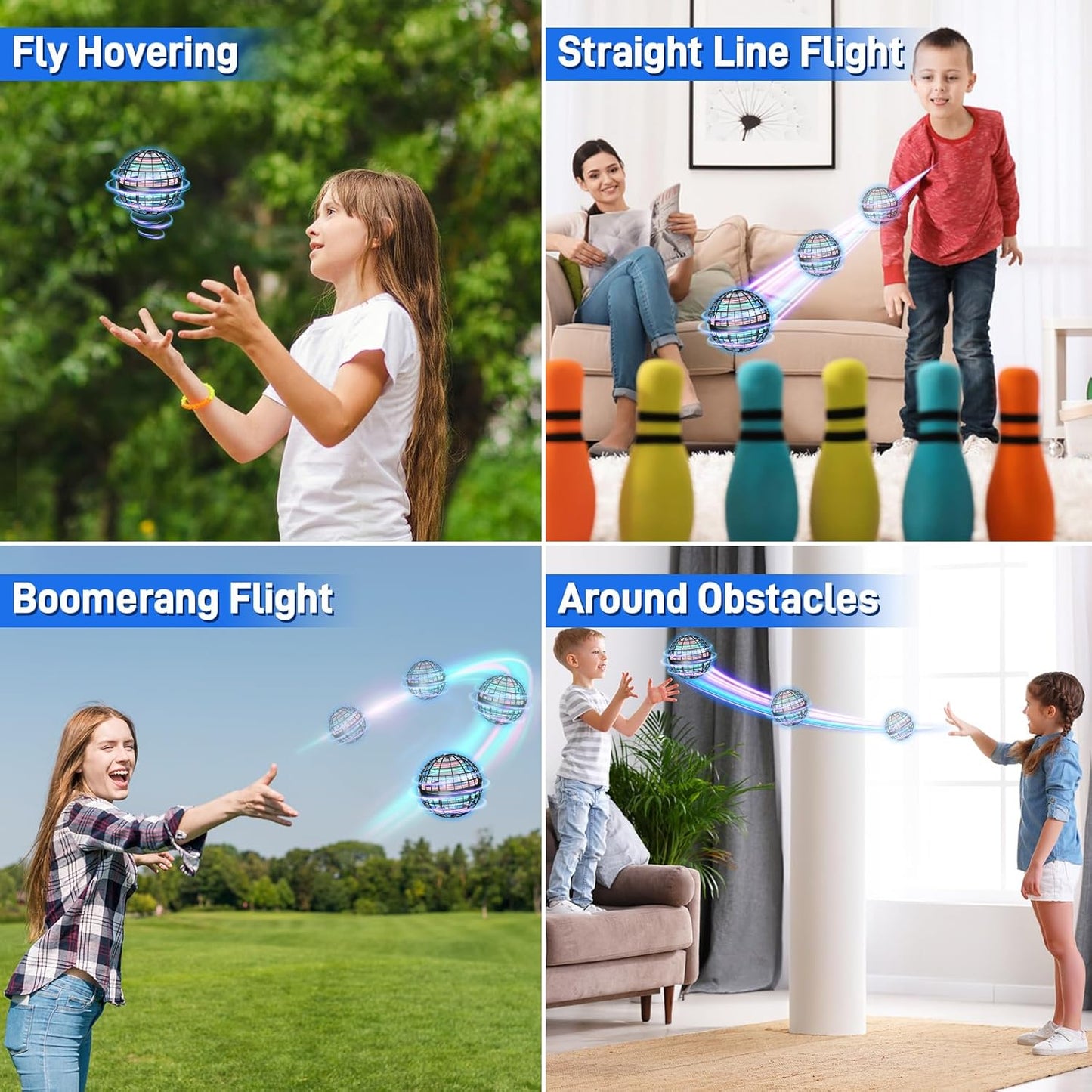 Flying Orb Ball 2024 Upgraded - Hover Orb Magic Light Up Orb Flying Spinner Mini Drone Cosmic Globe for Kids Teens Adults Flying Ball Orbit Ball for Birthday Gift Family Gatherings Christmas (Gray)