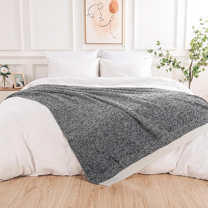 NEXHOME PRO Twin Size Soft Throw Blankets for Couch, Cozy Blankets Reversible Warm Knit Blanket for Women, Fuzzy Plush Lightweight Throws for Sofa, Bed, Picnic, Black 60 x 80 inches