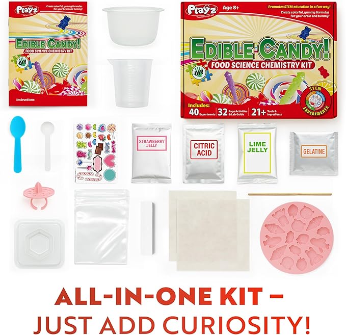 Playz Edible Candy Making Science Kit for Kids Ages 8-12 Years Old - Food Science Chemistry Kid Science Kit with 40 Experiments to Make Your Own Chocolates, Educational Science Kits for Boy & Girls
