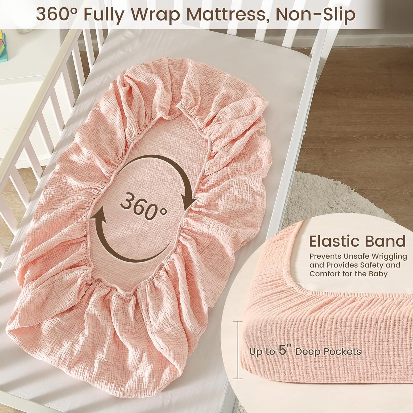 david's kids Muslin Mini Crib Sheets, 2 Pack Cotton Pack N Play Sheets for Boys Girls Neutral, Soft Breathable Baby Sheets Fit Pack N Play, Playard and Mini Crib Mattresses, Snow White & English Rose