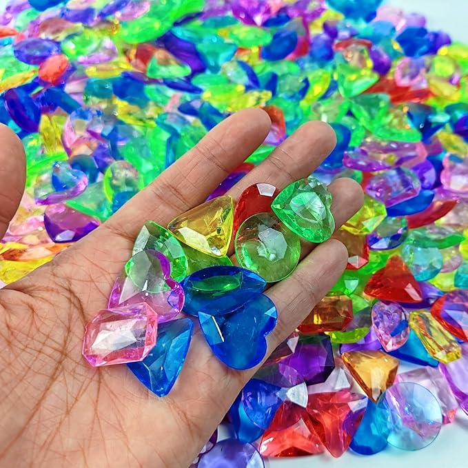 150PCS Pool Diving Gems Toys, Colorful Crystals Pirate Treasure Jewels Acrylic Gems Plastic Diamonds Gemstones for Vase Filler Summer Beach Toys Home Decor Party Favors