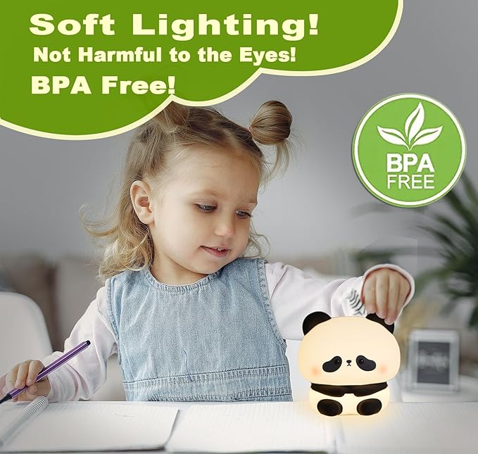 DREAMING MY DREAM Panda Night Light,LED Squishy Panda Novelty Lamp,3 Level Dimmable Nursery Nightlight, Rechargeable Touch Lamp for Breastfeeding Toddler Baby Kids Decor,Cool Gifts