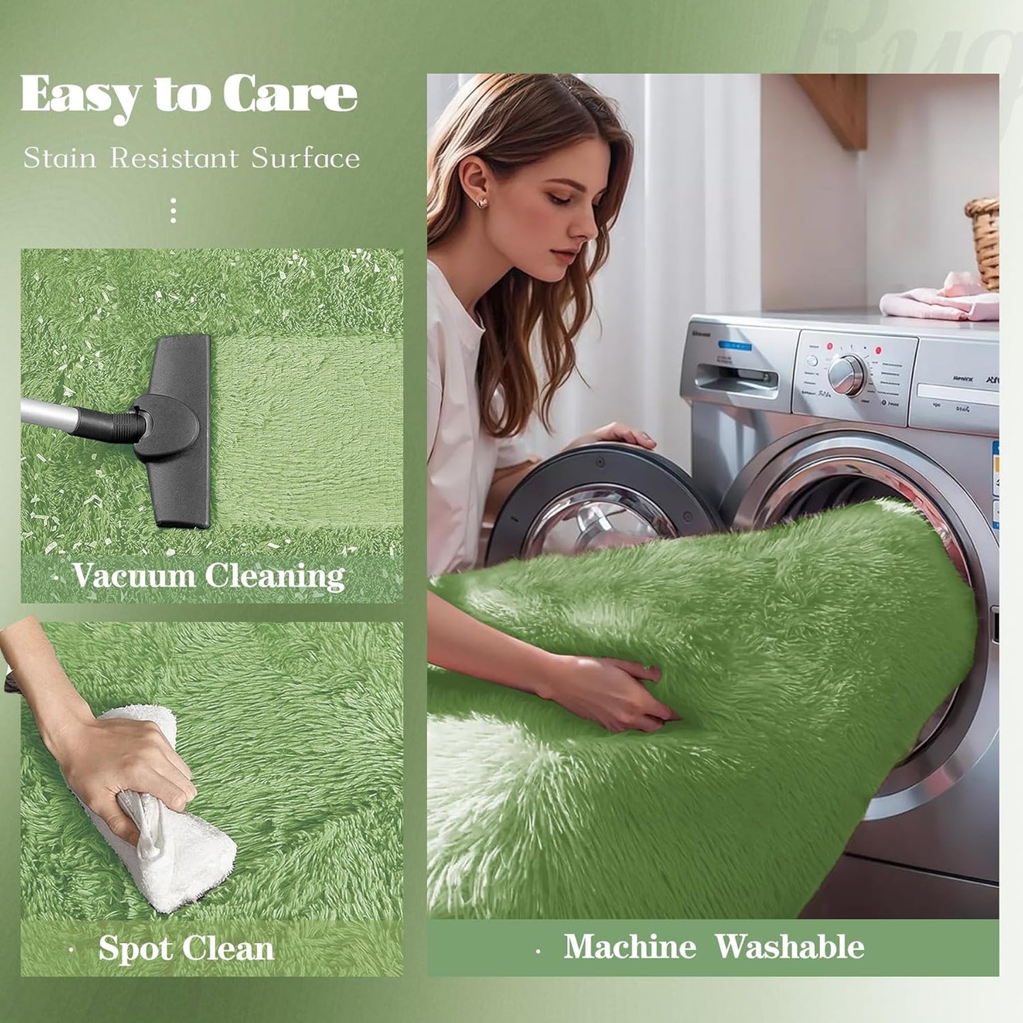 5x8 Area Rug for Living Room: Fluffy Shag Soft Washable Rugs Fuzzy Plush Indoor Carpet for Bedroom Nursery Playroom Dorm Kids Girls Boys Room (Sage Green, 5'x8')