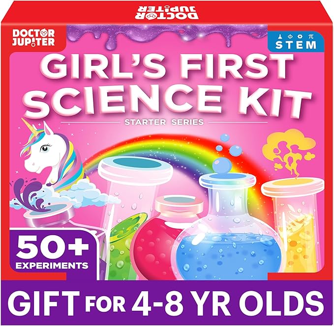 Doctor Jupiter Girls’ First Science Kit, Chemistry Set for Kids Ages 4-5-6-7-8 | Birthday Gift Ideas for 4+ Year Old Girls | STEM Toy Kit with 50+ Experiments | Learning & Educational Projects