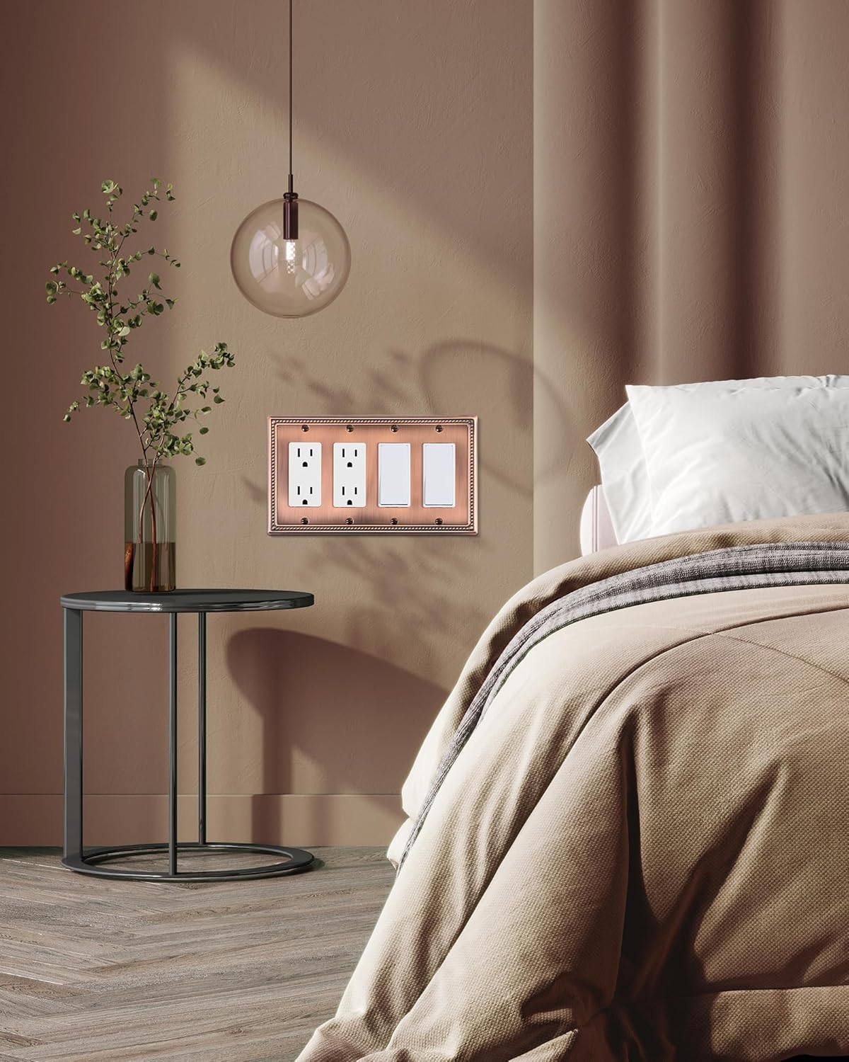 2-Pack Quad Decorator Outlet Cover Plate, Antique Copper Pearls Decorative Switch Plates and Outlet Covers, Metal Wall Plates for Electrical Outlets, Receptacle, GFCI Outlet, Dimmer Switch