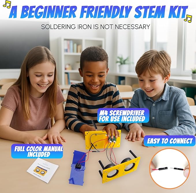 ‌DIY Bluetooth Speaker Kit Build-Your-Own Bluetooth Speaker Kit - Solder-Free STEM Project with Bass Boost, Fun Electronics Learning DIY Gift for Teen Girls and Boys & Adults