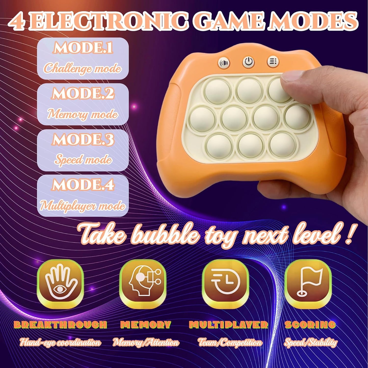 2Pcs Pop Electronic Game,Light Up Pop Game,Fast Push Game for Children Adults,4 Modes Games Fidget Sensory Toys ,Handheld Games Gift Idea for Kids Teens Boys Girls Ages 3-12 Years Old & Up (2)