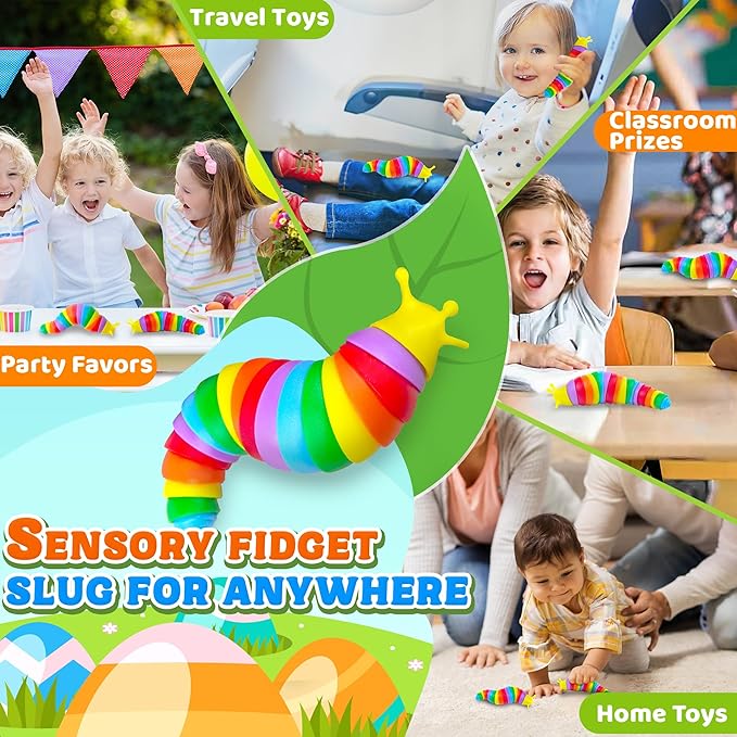 Christmas Stocking Stuffer Gift for Baby, 3PCS Fidget Slug Sensory Toy Airplane Travel Activities Road Trip Car Toys Autism Autistic for Toddler Kids ASMR Stuff Restaurant ADHD Caterpillar Worm Toy