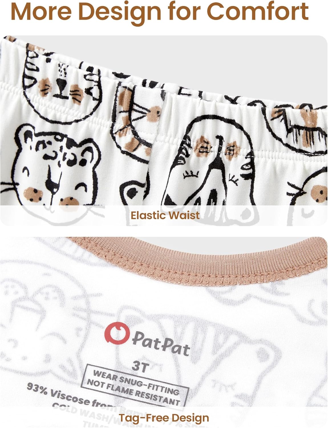 PATPAT Bamboo Viscose Pajama Set for Toddlers with Improved Tensile Strength, Snug Fit Pjs Sleeper for Baby Boys Girls Kids