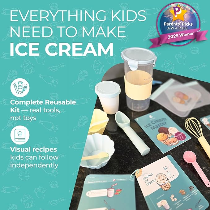 Tovla Jr. Kids Ice Cream Science Kit | Make Real Ice Cream with Reusable Tools | STEM Learning Activity & Gift Set Ages 5–12 | Includes Visual Recipes, Scoop, Bowls & Shaker