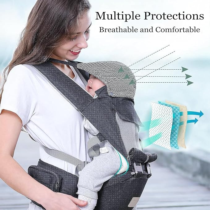 Baby Carrier Newborn to Toddler Baby Carriers with Seat Infant Baby Holder Backpack Baby Carriers Front and Back for Carrying and Hiking (Grey)