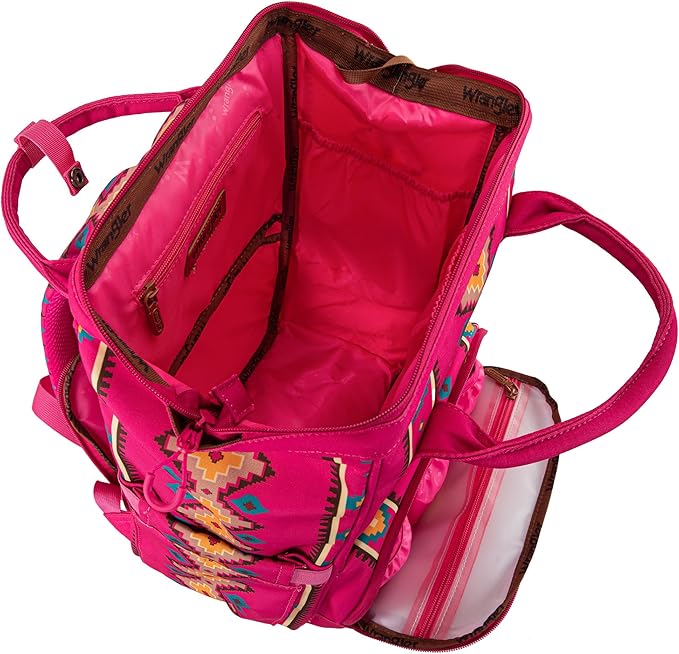 Wrangler Aztec Backpack Organized Daypack Travel Baby Bag with Stroller Strap and Side Bottle Pockets WG2204-9110HPK