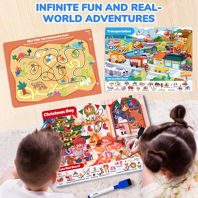 JoyCat Seek & Find Game Books - Preschool Learning Activity for Toddlers & Kids Ages 3-5, Travel Activities Toys for Road Trip Car Airplane, Busy Book, Birthday Gifts for Girls and Boys Ages 4-8