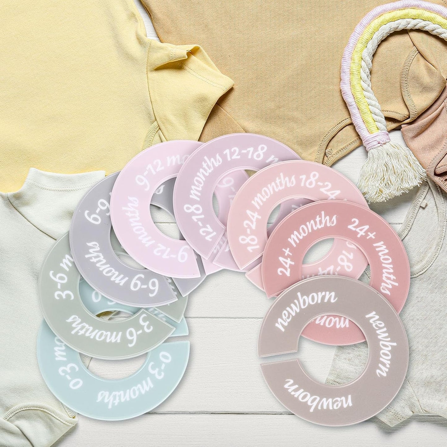 8 Pcs Baby Closet Dividers Unisex Baby Clothes Organizers Clear Labels for Nursery Closet Organizer & Decor Nursery Fits Most Rods (Retro,Bright Color)