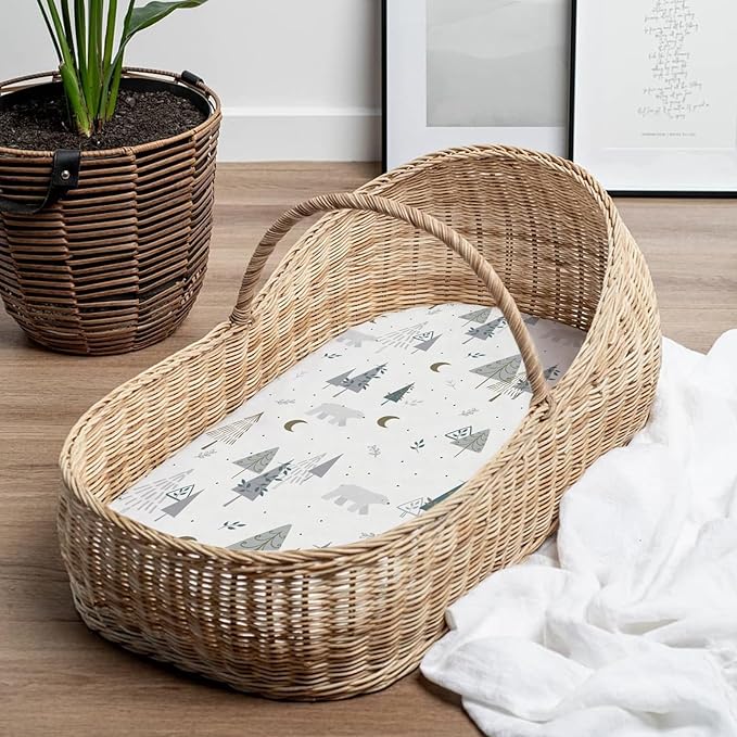 Stretch Fitted Bassinet Sheet Set BROLEX 2 Pack Cradle Sheets for Bassinet Pad/Mattress,Unisex Boys Girls,Ultra Soft,Snowy Forest